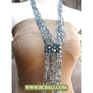 Fashion Necklace Long Braided Beads Glass Pendant